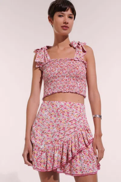 Poupette St Barth Mabelle Floral Shirred Miniskirt In Pink