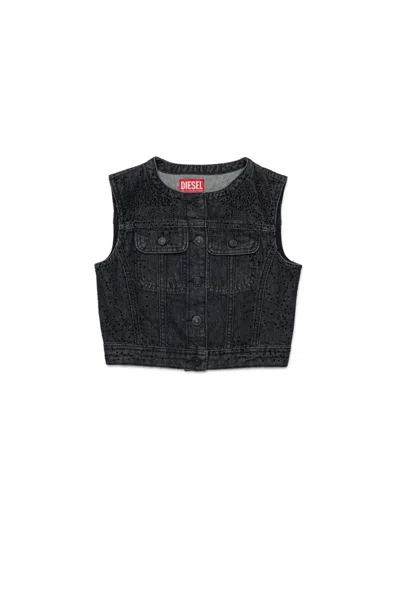 Diesel Gilet In Denim Nero Con Hotfix In Black