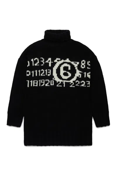 Mm6 Maison Margiela Abito Mini In Maglia Con Maxi Logo In Black