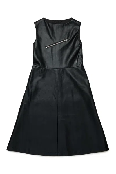 Mm6 Maison Margiela Abito Lungo In Tessuto Spalmato Con Zip In Black