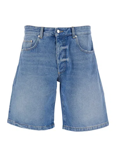 Icon Denim Light Blue Bermuda Pants With Wide Leg And Logo Patch On The Rear In Blue