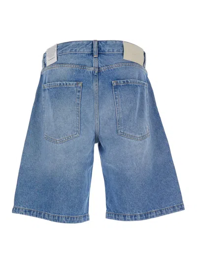 Icon Denim Light Blue Bermuda Pants With Wide Leg And Logo Patch On The Rear In Blue