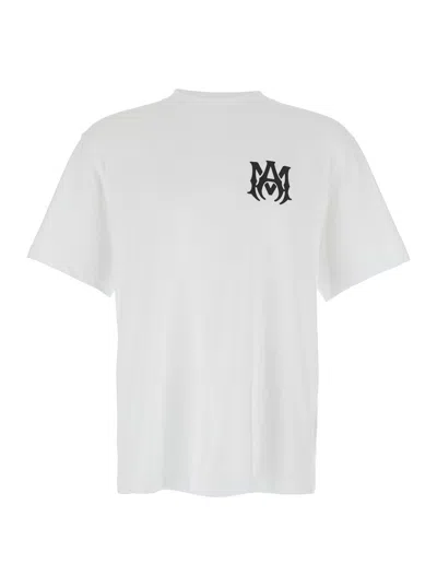 Amiri White Crewneck T-shirt With Logo Print On The Front And Logo Lettering On The Rear In Cotton Man