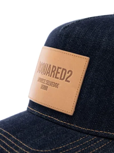 Dsquared2 Blue Baseball Cap With Logo Patch On The Front And Logo Lettering On The Rear In Denim Woman In Black