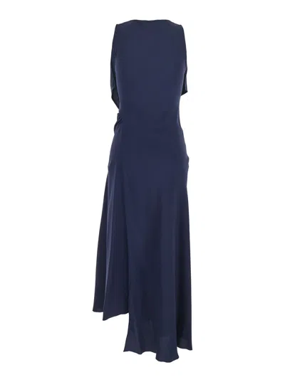 Victoria Beckham Blue Sleeveless Long Dress With V Neck In Fabric Woman In Blue