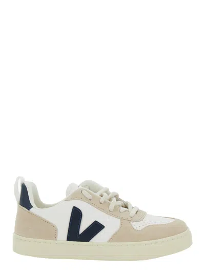 Veja V-10 Suede-trimmed Leather Sneakers In Neutral