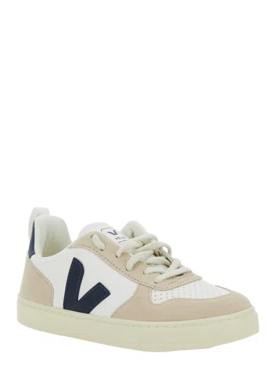 Veja V-10 Suede-trimmed Leather Sneakers In Neutral