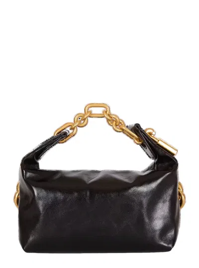 Balmain Sync Black Mini Handbag With Chain-link And Logo Plaque In Leather Woman