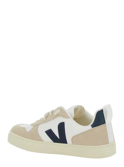 Veja V-10 Suede-trimmed Leather Sneakers In Neutral