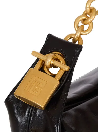 Balmain Sync Black Mini Handbag With Chain-link And Logo Plaque In Leather Woman