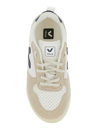 Veja V-10 Suede-trimmed Leather Sneakers In Neutral
