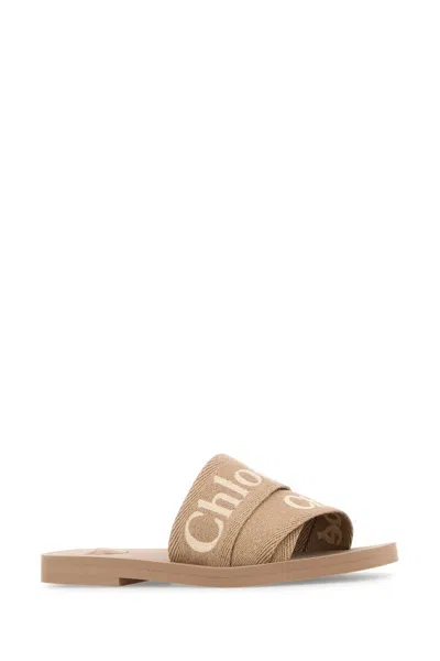 Chloé Chloe Beige Linen Woody Slippers