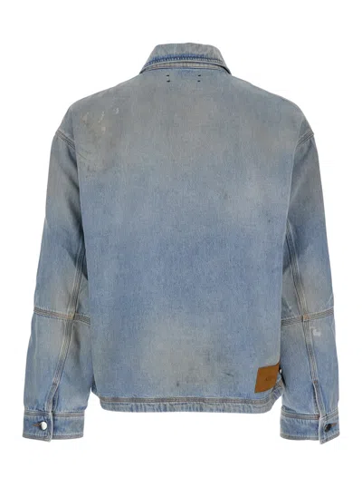 Amiri Blue Jacket With Classic Collar And Logo Patch On Front And Rear In Denim Man In Blue