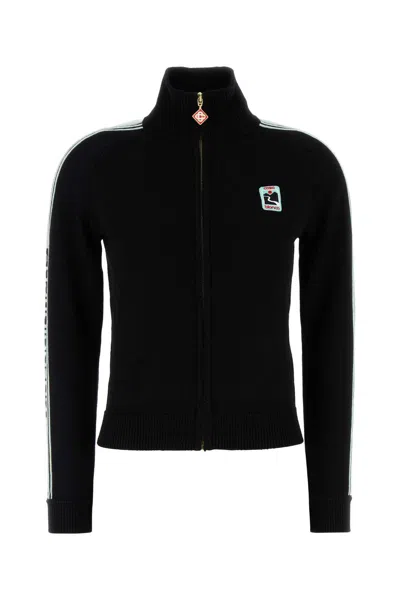 Casablanca Wool Cardigan With High Collar And Stripes