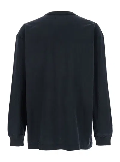 Purple Brand Black Crewneck T-shirt With Long Sleeves And Tonal Logo Lettering Embroidery On The Front