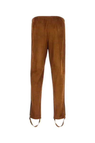 Prada Suede Pant With Elastic Waistband And Stirrup Design In Brown