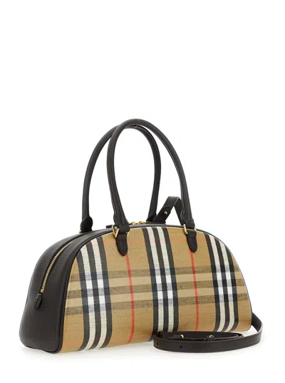 Burberry Highland Beige Handbag With Ekd Patch On The Front And All-over Check Motif In Cotton Blend Woman