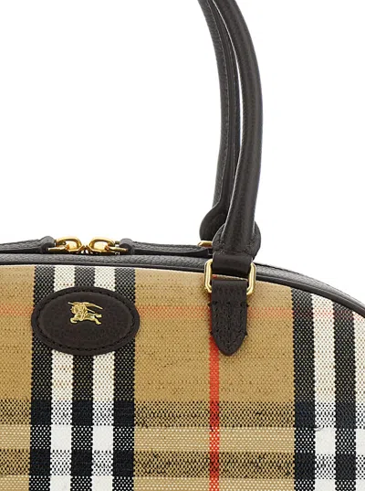 Burberry Highland Beige Handbag With Ekd Patch On The Front And All-over Check Motif In Cotton Blend Woman