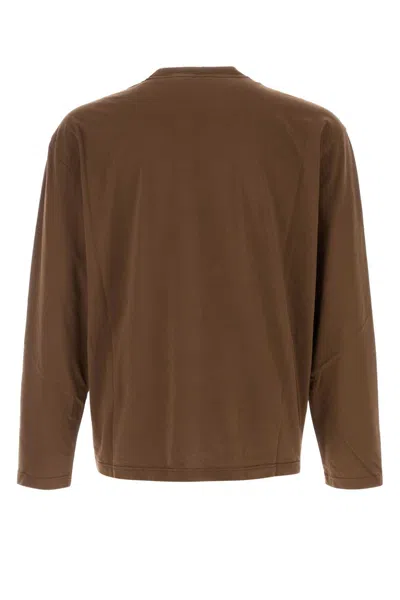 Prada Crew Neck Long Sleeves Plain T-shirt In Brown