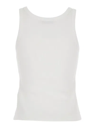 Tory Burch White Sleeveless Top With Round Neck And Logo Embroidery On The Front In Cotton Woman In White