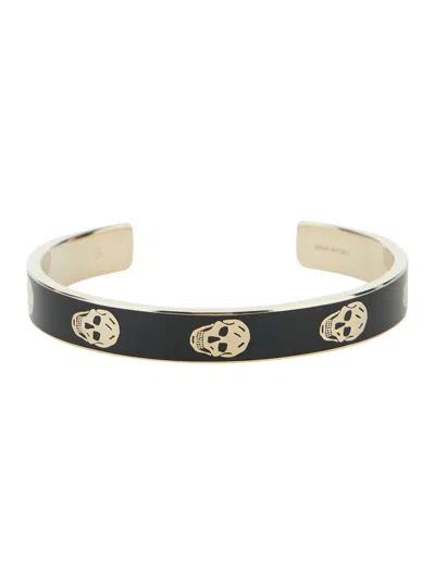 Alexander Mcqueen Black Bracelet With Skull Embellishment In Brass Woman