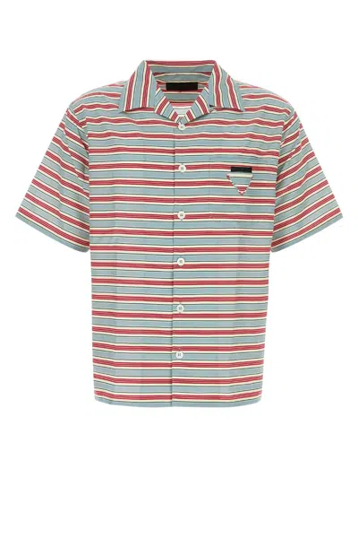 Prada Embroidered Chest Pocket Cotton Blend Shirt In Gray