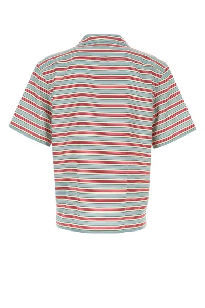 Prada Embroidered Chest Pocket Cotton Blend Shirt In Gray