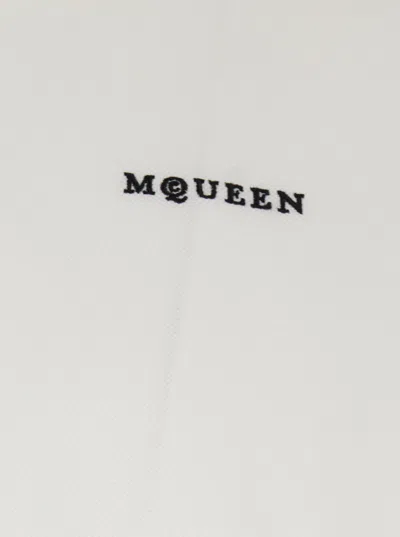 Alexander Mcqueen White Polo Shirt With Classic Collar And Logo Lettering Embroidery On The Front In Cotton Man In White