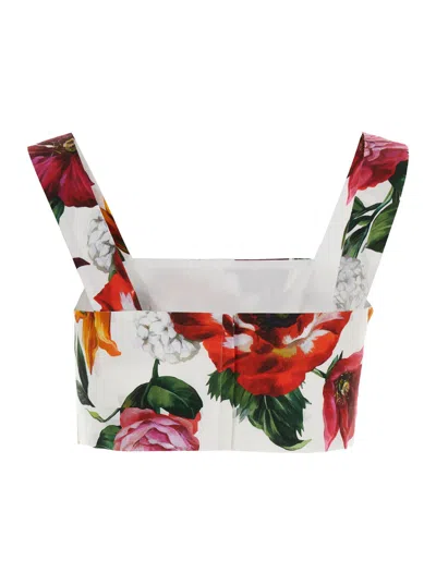 Dolce & Gabbana Multicolor Croped Top With Square Neck And All-over Floral Design In Cotton Woman