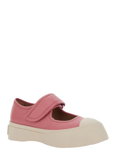 Marni Mary Jane Pink Sandals With Touch-strap Closure And Logo Patch On The Rear In Leather Woman