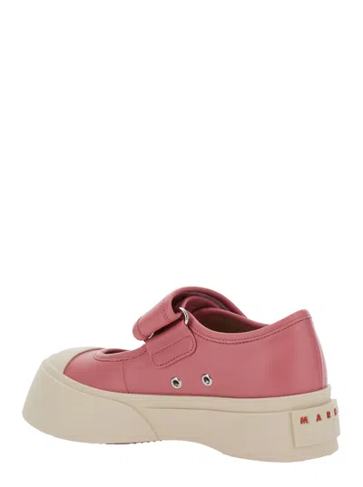 Marni Mary Jane Pink Sandals With Touch-strap Closure And Logo Patch On The Rear In Leather Woman