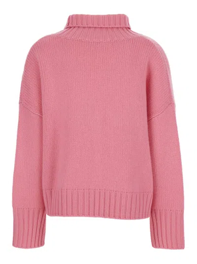 Goat Girlfriend Pink Turtleneck Sweater With Ribbed Trims In Cashmere Woman In Pink