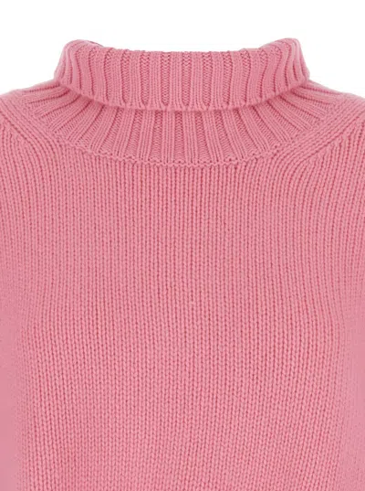 Goat Girlfriend Pink Turtleneck Sweater With Ribbed Trims In Cashmere Woman In Pink