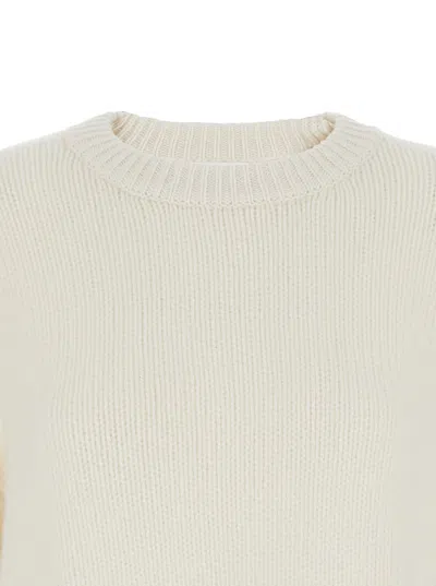 Goat White Crewneck Knit Sweater With Dropped Shoulders In Cashmere Woman In White