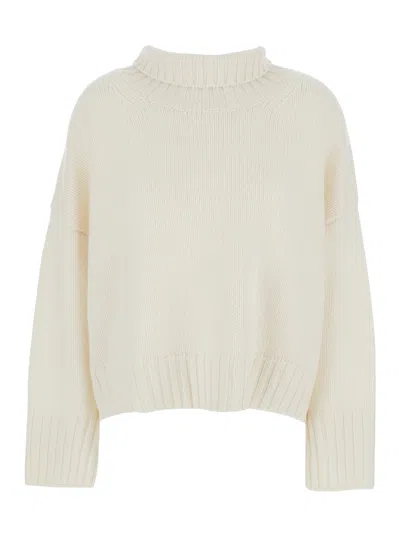 Goat Girlfriend White Turtleneck Sweater With Ribbed Trims In Cashmere Woman In White