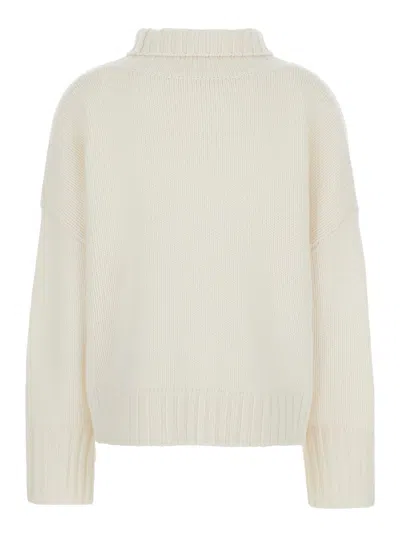 Goat Girlfriend White Turtleneck Sweater With Ribbed Trims In Cashmere Woman In White