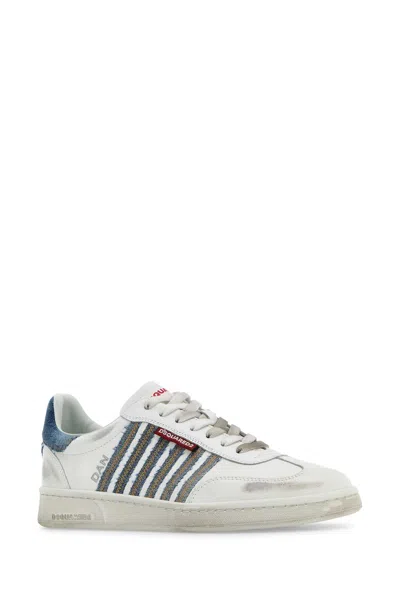 Dsquared2 White Low Top Sneakers With Logo Patch On Tongue And Side And Contrasting Heel With Logo In Leather  In White