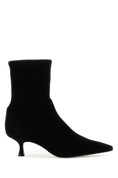 Stuart Weitzman Naomi Stretch Suede Ankle Booties In Black