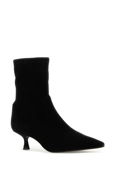 Stuart Weitzman Naomi Stretch Suede Ankle Booties In Black