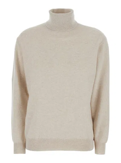 Brunello Cucinelli Beige Turtleneck Sweater In Cashmere Woman In Gray