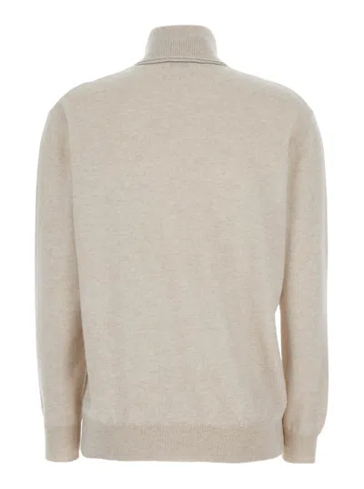 Brunello Cucinelli Beige Turtleneck Sweater In Cashmere Woman In Gray
