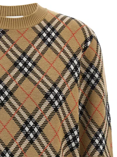 Burberry Beige Crewneck Sweater With Check Motif In Wool And Mohair Woman