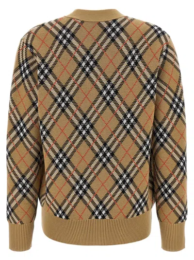 Burberry Check V-neck Cardigan In Wool And Mohair Blend In Brown