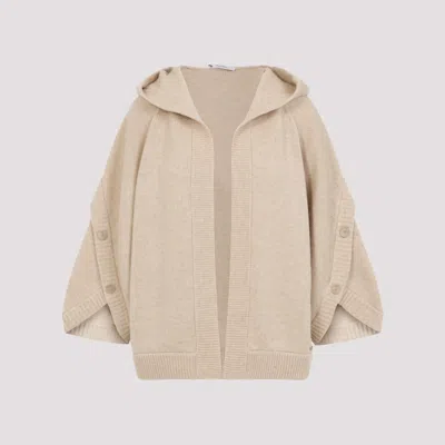 Max Mara Hooded Sweater With Button-detail Sleeves In Wool-cashmere Blend