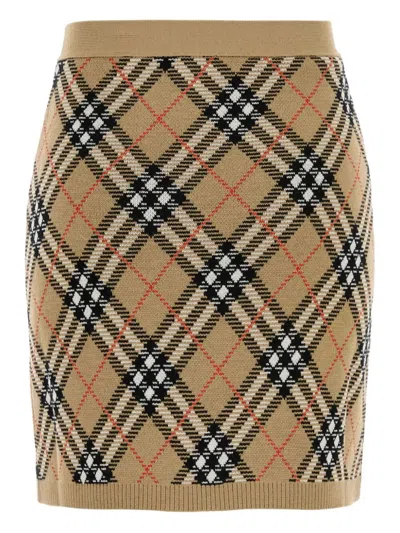 Burberry Embroidered Wool Blend Mini Skirt In Brown