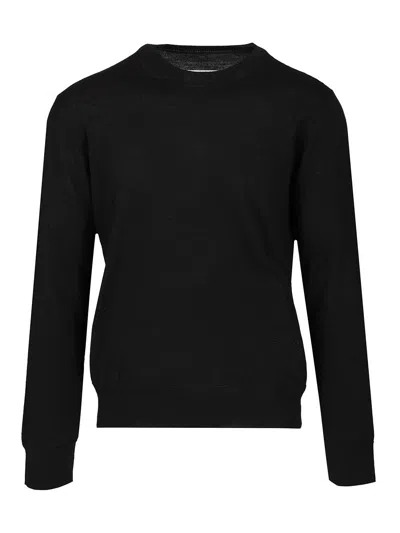 Mm6 Maison Margiela Crewneck Sweater With Patches Knitwear Black In Black