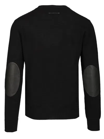 Mm6 Maison Margiela Crewneck Sweater With Patches Knitwear Black In Black