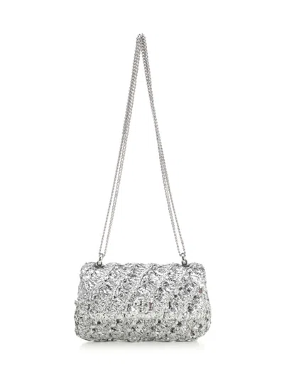 Tory Burch Woven Metallic Finish Shoulder Bag In Silver