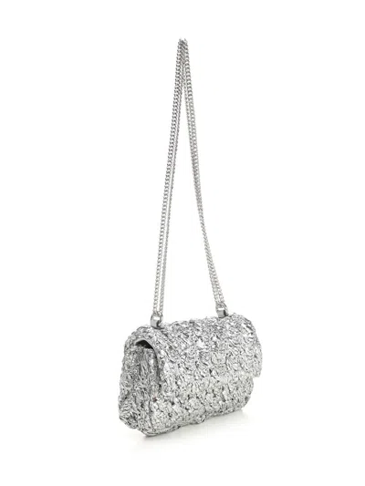 Tory Burch Woven Metallic Finish Shoulder Bag In Silver
