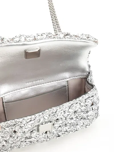 Tory Burch Woven Metallic Finish Shoulder Bag In Silver
